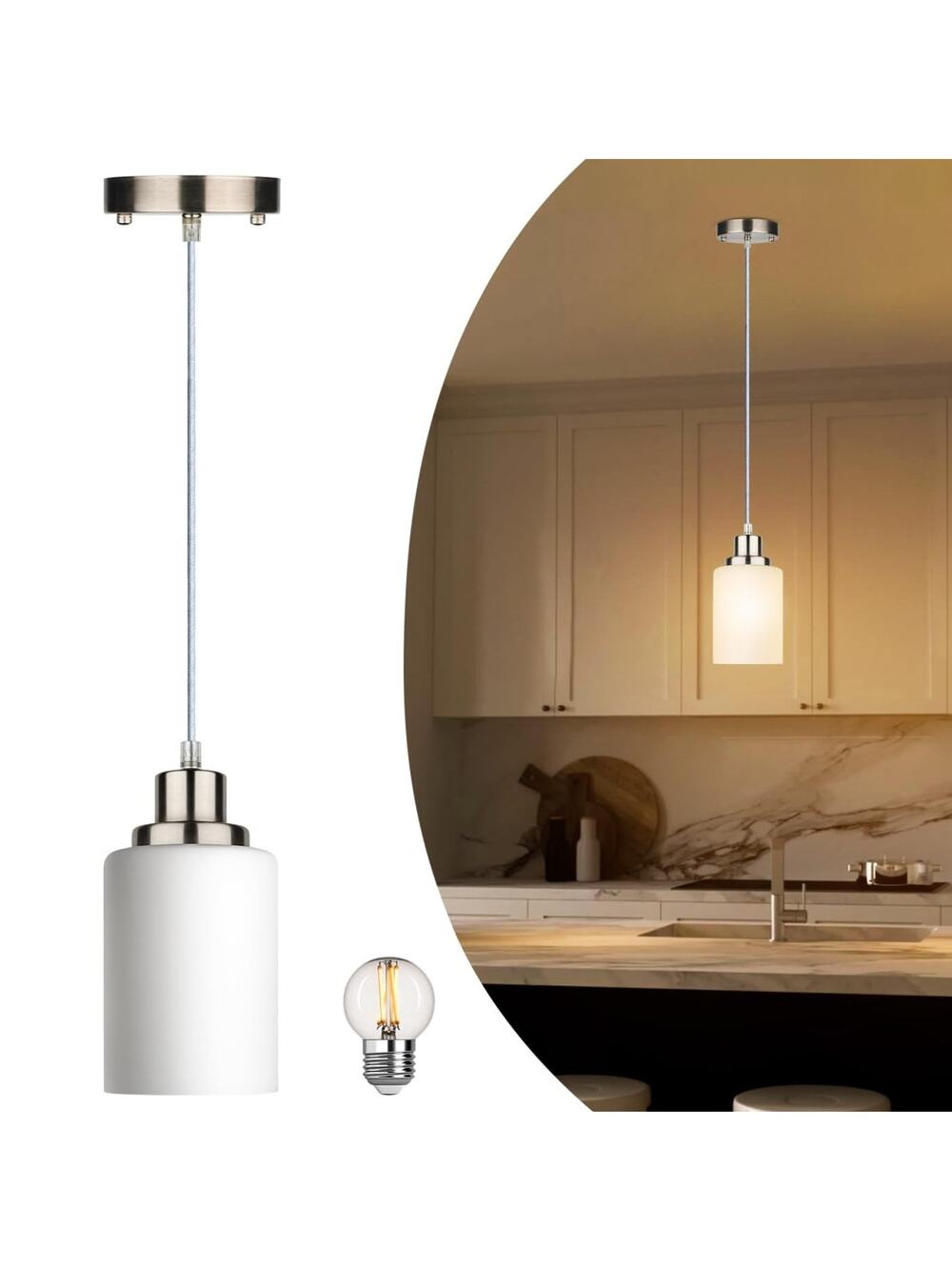 Pendant Lights Frosted Glass Pendant LED Ceiling Light Fixtures 5.25FT NEW 2pcs